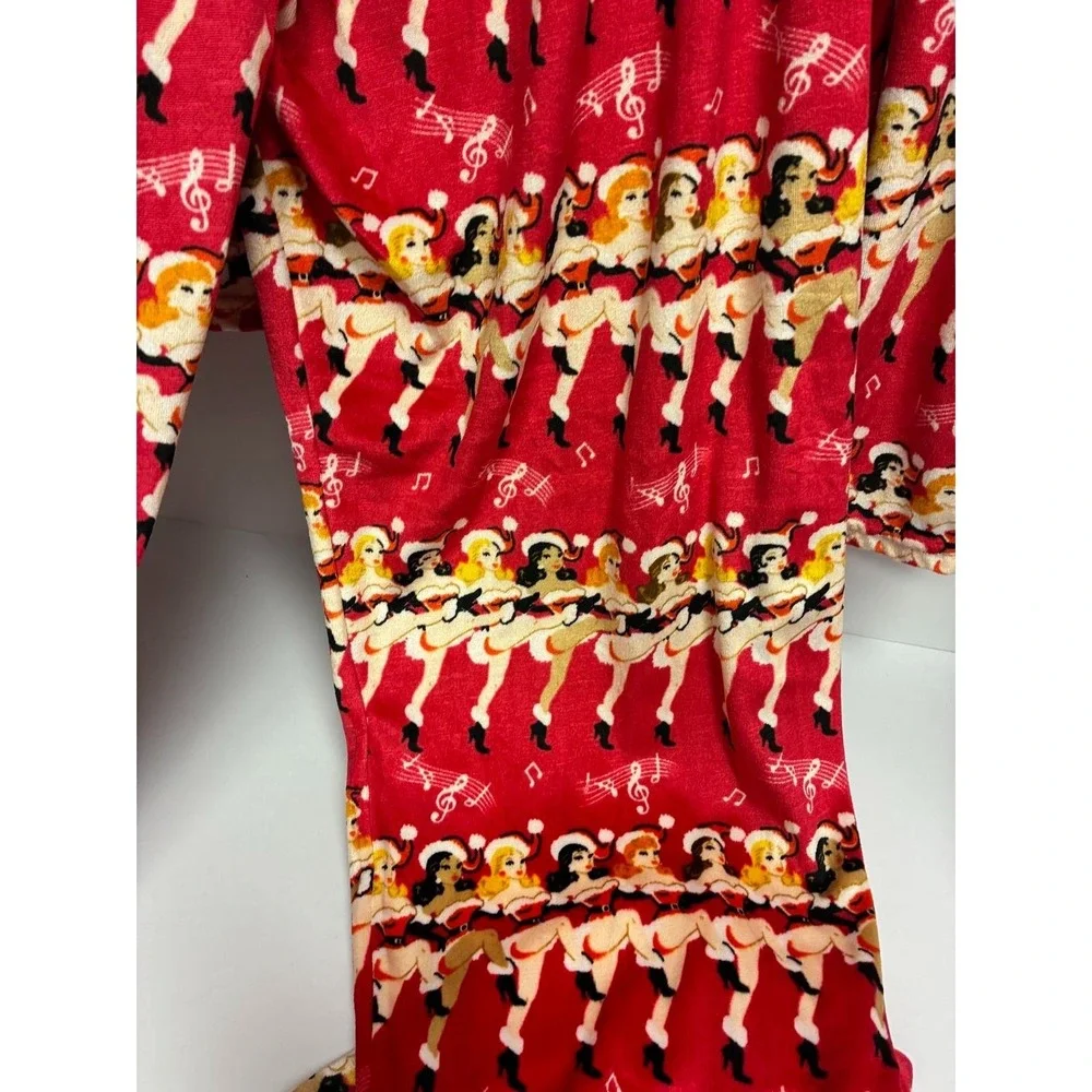 Holiday Time Pajamas Set Womens L Button Up Long Sleeve Dancing Girls Velour